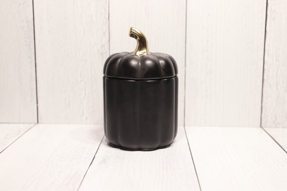 Pumpkin Candle Ceramic Jar - Matte Black