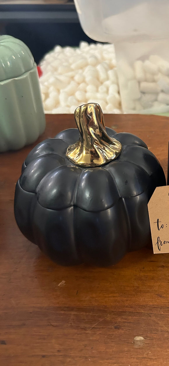 Pumpkin Candle Ceramic Jar - Round Matte Black