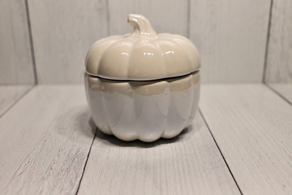 Pumpkin Candle Ceramic Jar - Round White