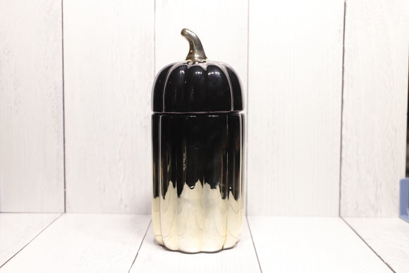 Tall Pumpkin Candle Ceramic Jar - Ombre Black & Gold