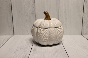 Pumpkin Candle Ceramic Jar - White embossed/textured pattern