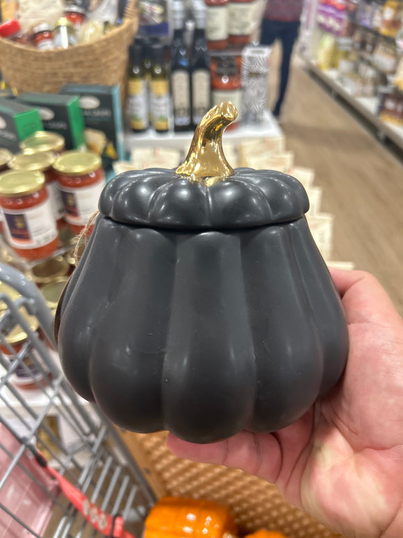 Pumpkin/Gourd Candle Ceramic Jar - Matte Black